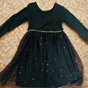 Hanna Andersson Dark Green Dress with Gold Star Accents